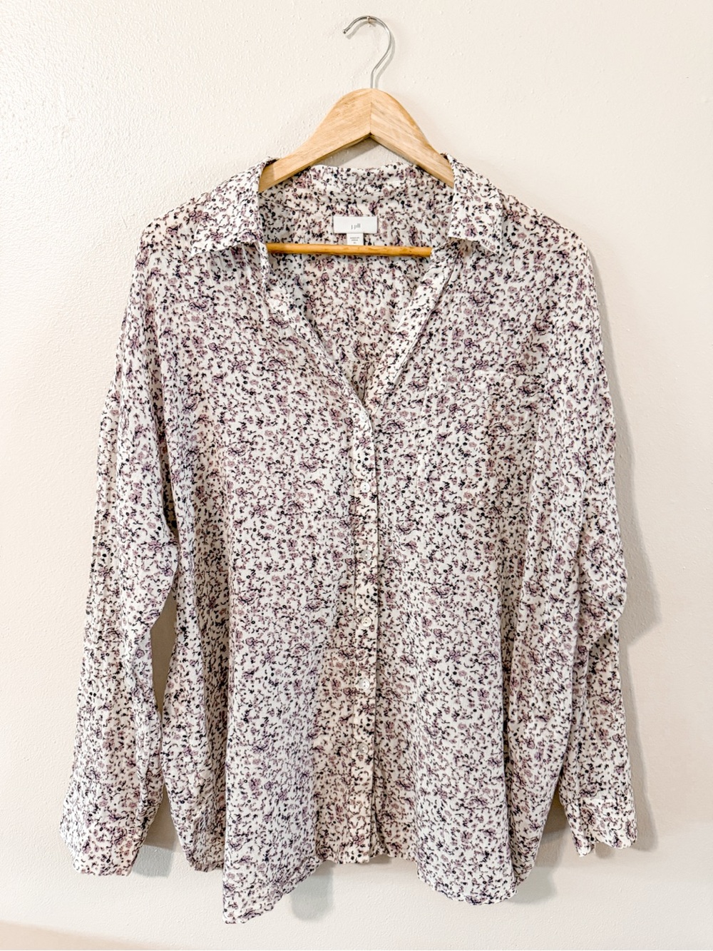 J. Jill Floral 100% Cotton Button Down Long Sleeve Blouse, XL